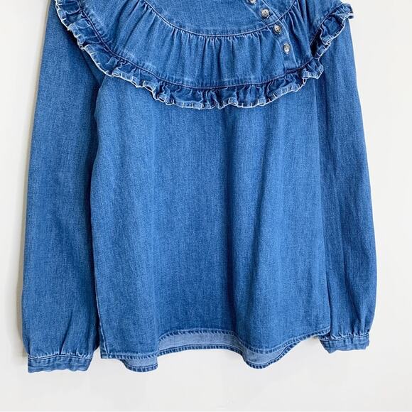 Seventy + Mochi Victoria Denim Blouse (Sz 8) Frill Collar Washed Indigo - Picture 7 of 11